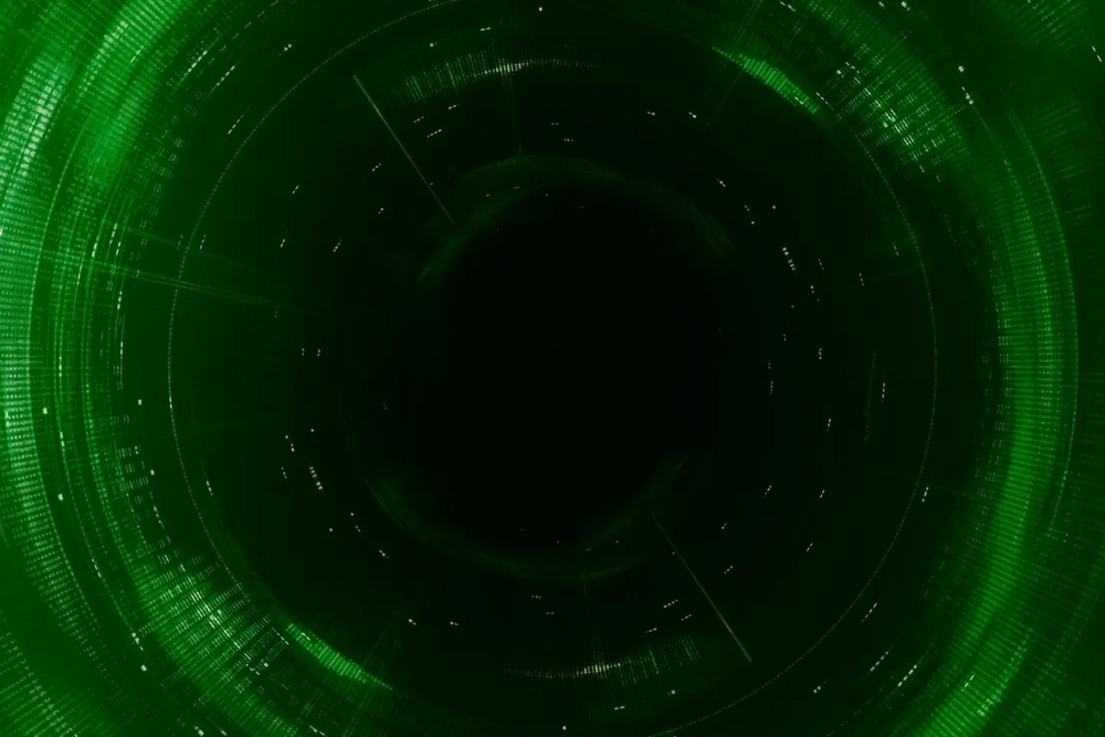 Image simulating an energy vortex in front of a black background.