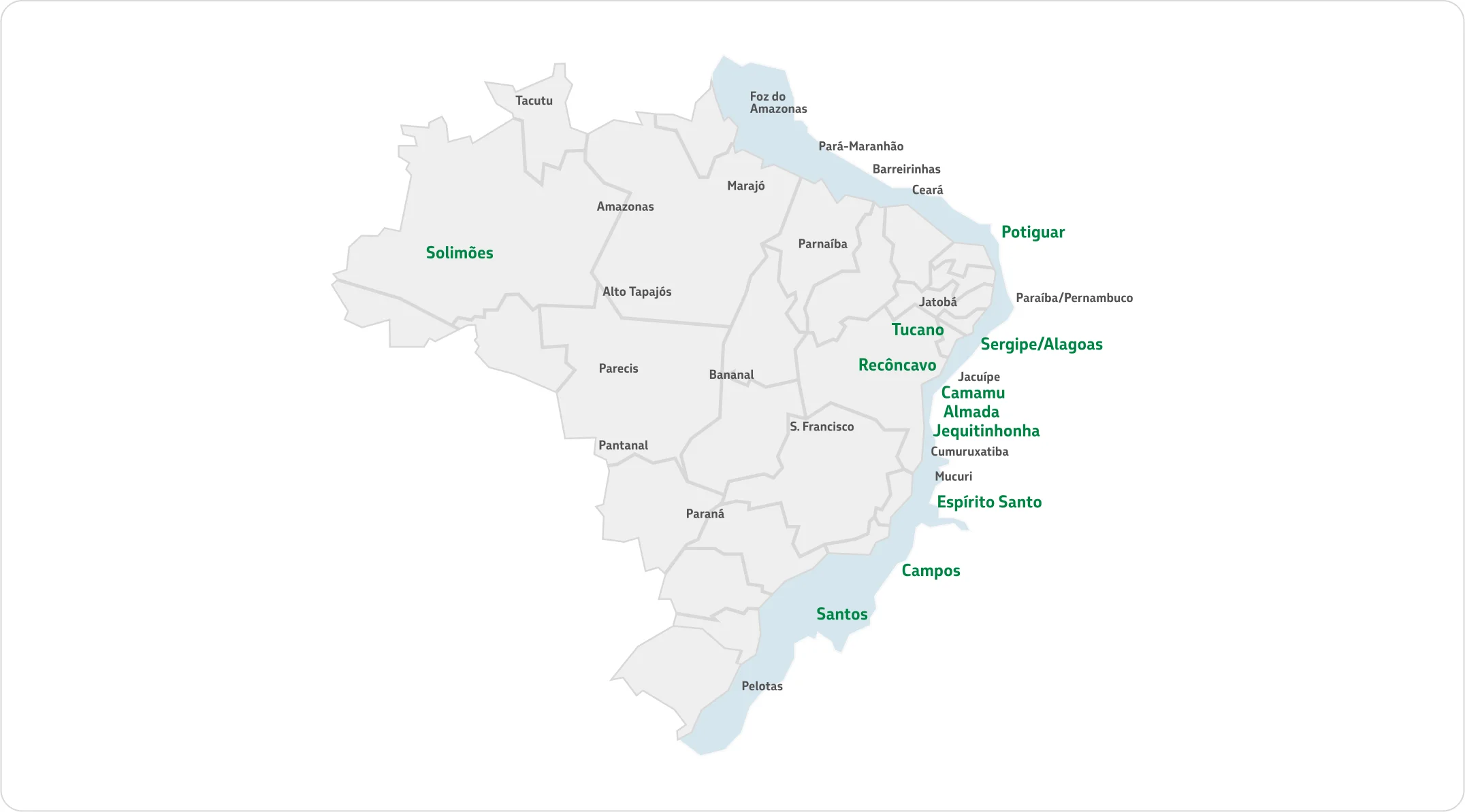 Map showing all offshore and onshore production basins