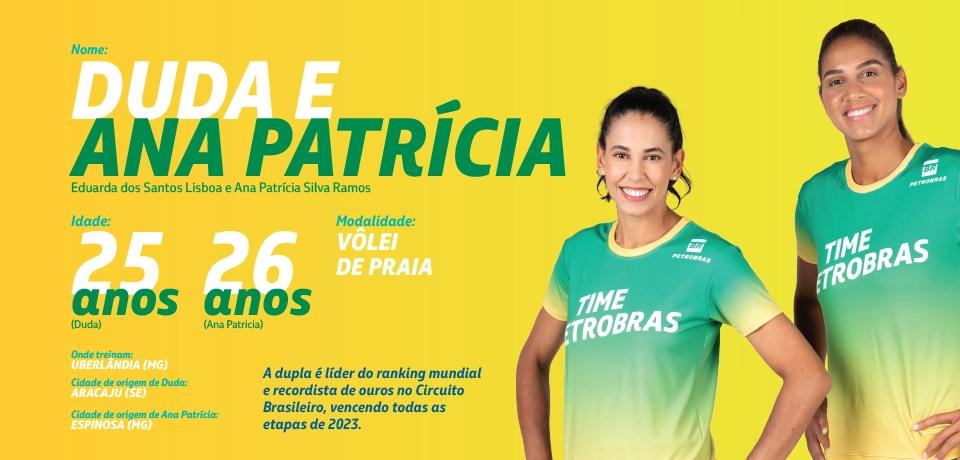 Duda e Ana Patrícia posando para a foto com a camiseta com o escrito Time Petrobras.